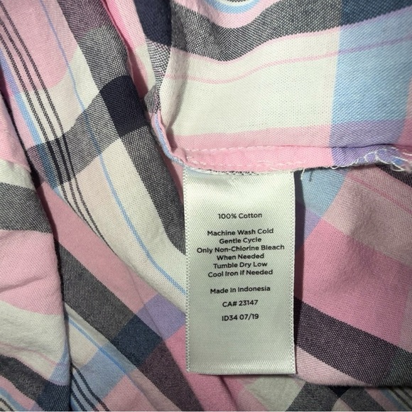 TALBOTS CLASSIC COTTON SHIRT - SERENITY GREY PLAID / PINK Women’s Large - Picture 8 of 13